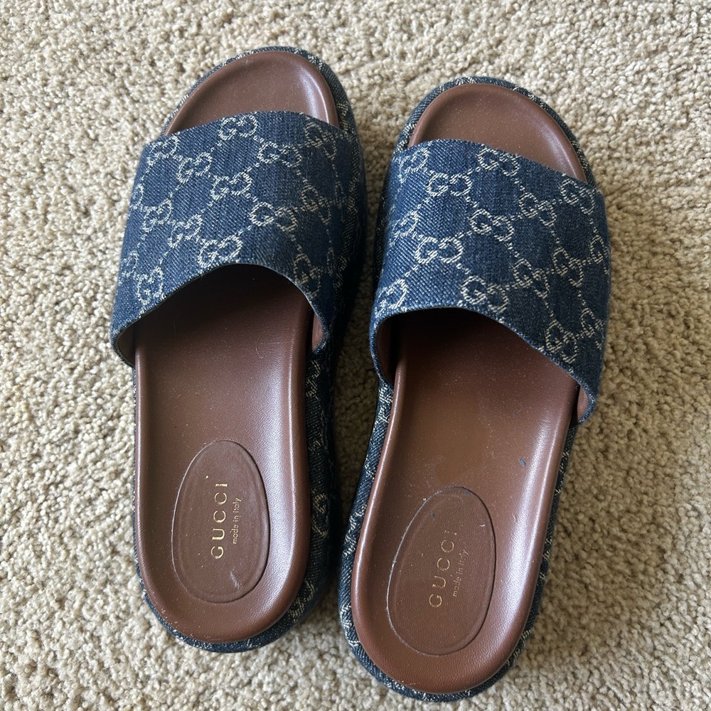 Gucci Denim Blue Monogram Sandals